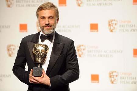 Austrian&nbsp;actor&nbsp;Christoph&nbsp;Waltz&nbsp;poses&nbsp;with&nbsp;his&nbsp;award&nbsp;for&nbsp;Best&nbsp;Supporting&nbsp;Actor&nbsp;in&nbsp;"Inglourious&nbsp;Basterds"&nbsp;at&nbsp;the&nbsp;British&nbsp;Academy&nbsp;of&nbsp;Film&nbsp;and&nbsp;Television&nbsp;Arts&nbsp;(BAFTA)&nbsp;award&nbsp;ceremony&nbsp;at&nbsp;the&nbsp;Royal&nbsp;Opera&nbsp;House&nbsp;in&nbsp;London,&nbsp;February&nbsp;21,&nbsp;2010.&nbsp;(Xinhua/AFP&nbsp;Photo)