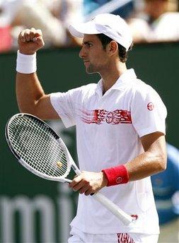 Novak&nbsp;Djokovic&nbsp;of&nbsp;Serbia&nbsp;celebrates&nbsp;during&nbsp;his&nbsp;victory&nbsp;over&nbsp;Philipp&nbsp;Kohlschreiber&nbsp;of&nbsp;Germany&nbsp;at&nbsp;the&nbsp;Indian&nbsp;Wells&nbsp;ATP&nbsp;tennis&nbsp;tournament&nbsp;in&nbsp;Indian&nbsp;Wells,&nbsp;California&nbsp;March&nbsp;15,&nbsp;2010.REUTERS/Kevin&nbsp;Lamarque