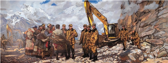 孙立新 高原守护神—郭毅力 300×800cm 油画 2017年