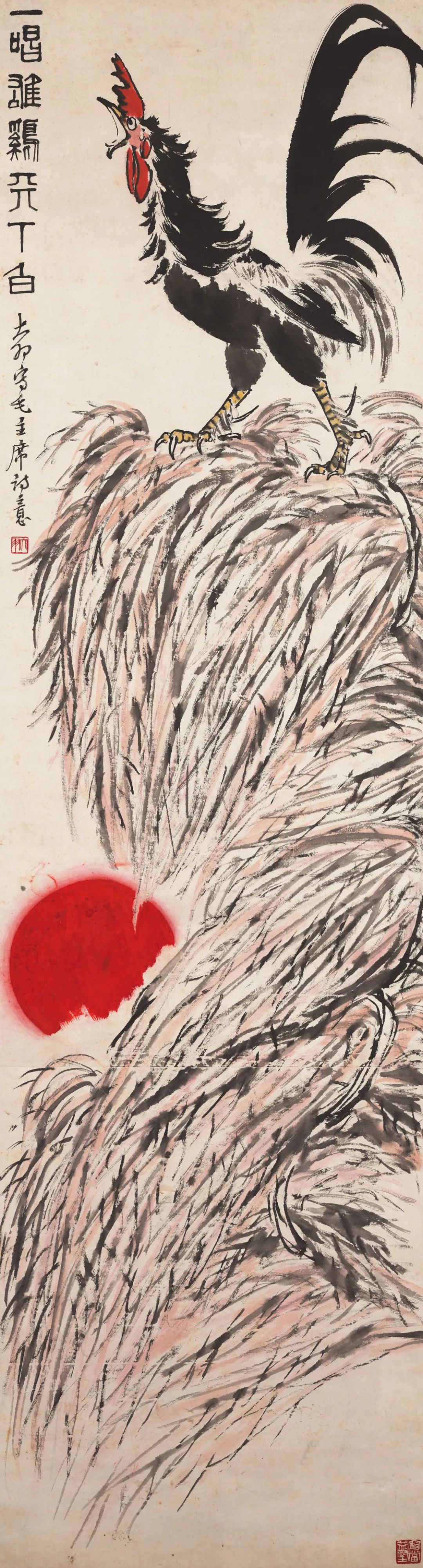 一唱雄鸡天下白 陈大羽 中国画 218×57cm 1962年 南京艺术学院美术馆藏