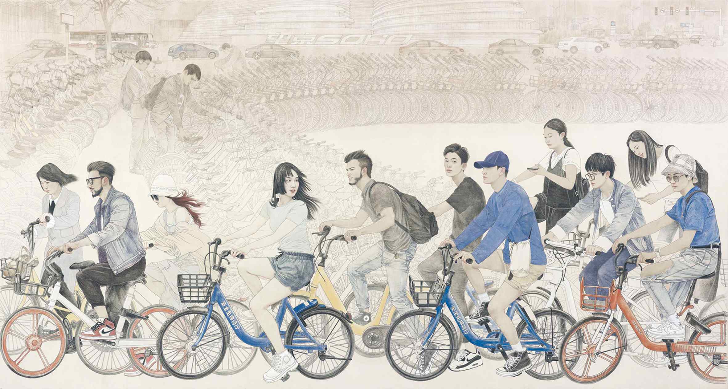  共享单车（国画） 2019年 马鑫