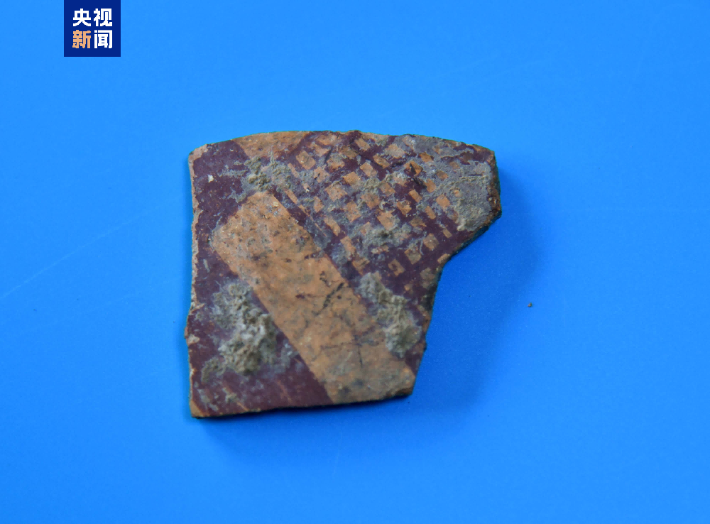 在移穰村采集到的网格纹彩陶片