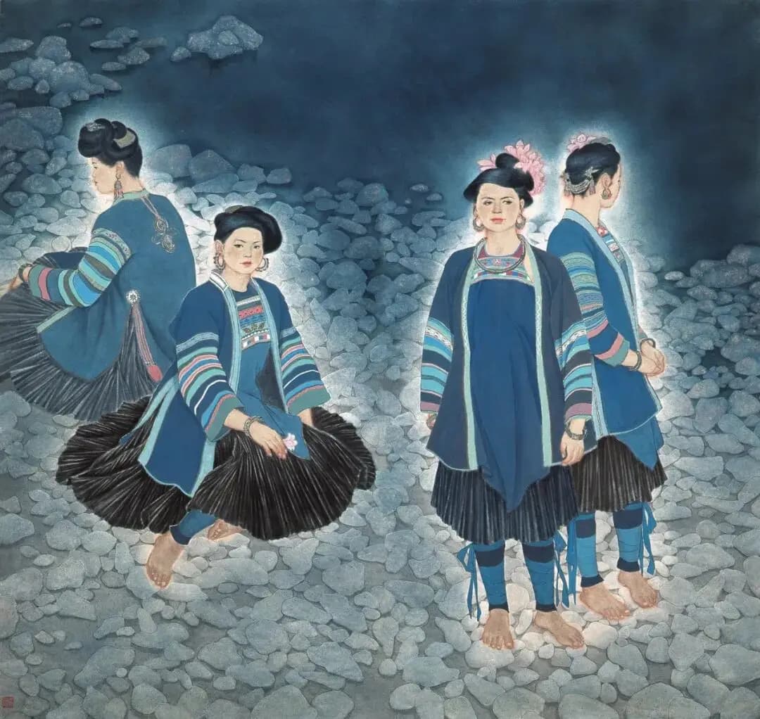 三月三之夜（二联画） 蒋采苹 180cm&times;180cm 皮纸 墨色 石色 1988