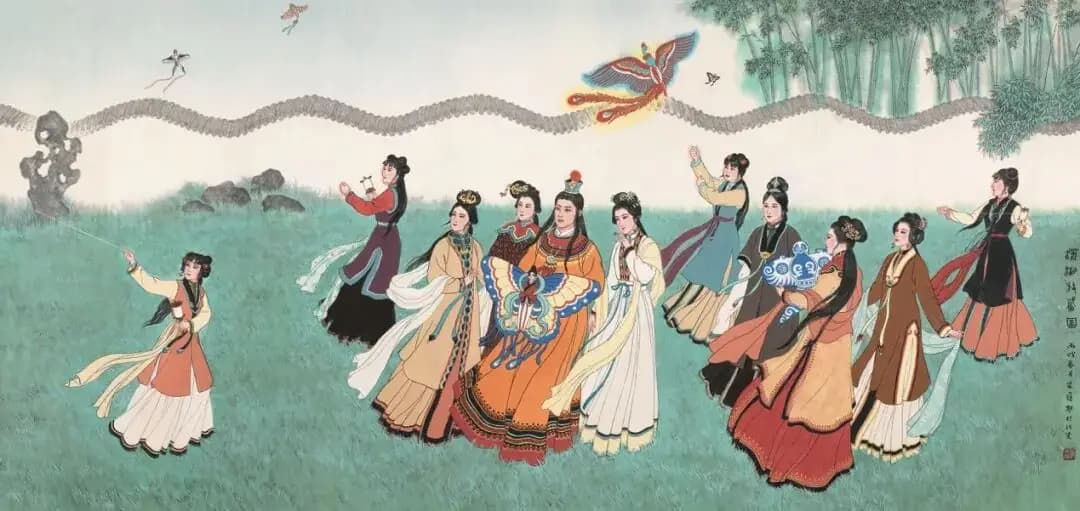 潇湘放鸢图 蒋采苹 100cm&times;220cm 皮纸 石色 2005